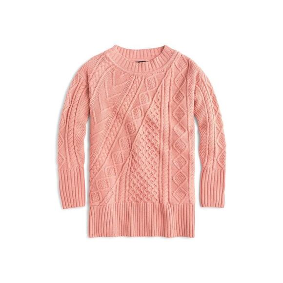 J. Crew Womens Wool Cable Knit Patchwork Tunic Sweater Size Small‎ Pink - Picture 1 of 13